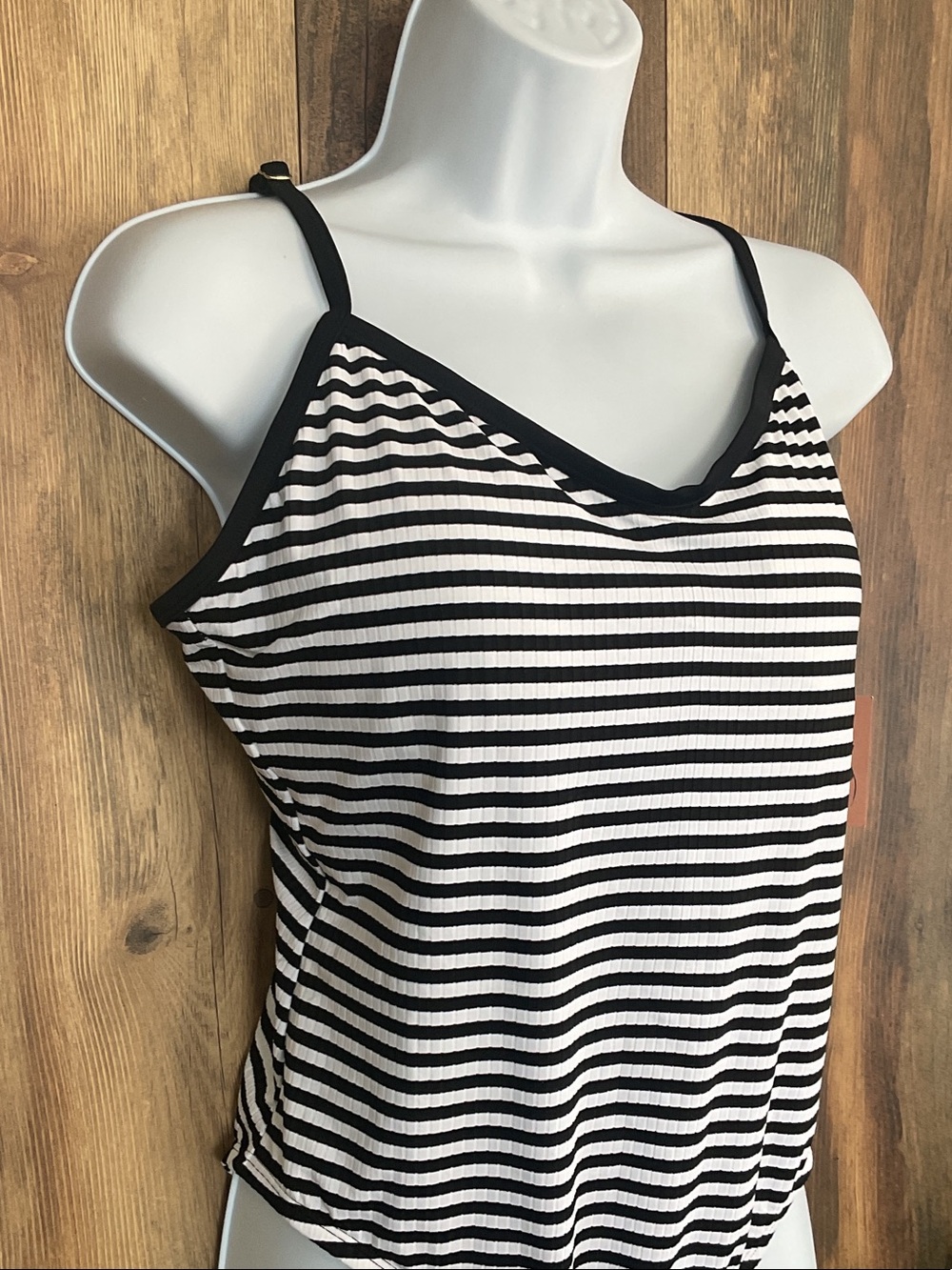 Shade & Shore Black and White Striped One-Piece Swimsuit NWT - Picture 2 of 8